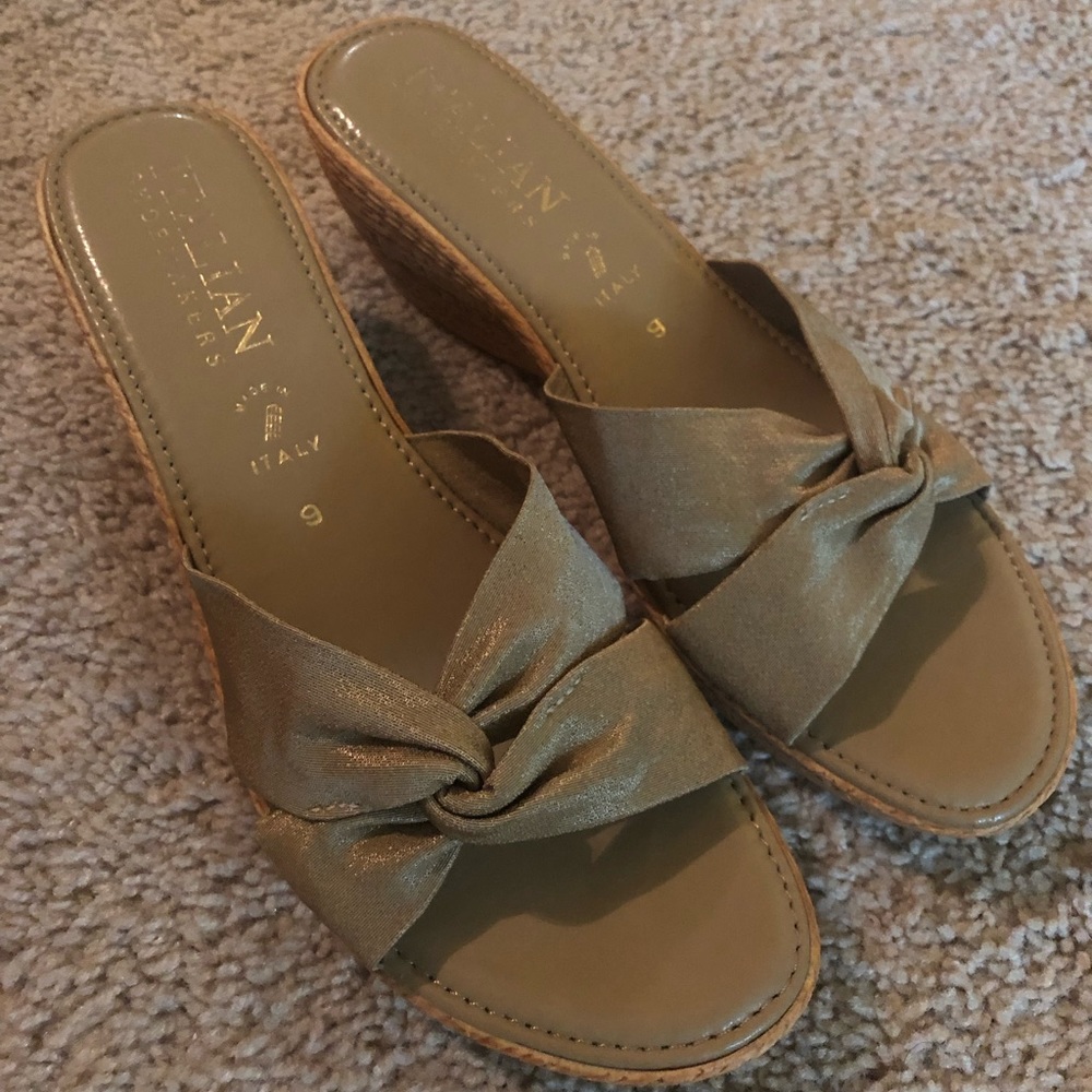 Italian Shoemakers Gold Wedges Heels size 9